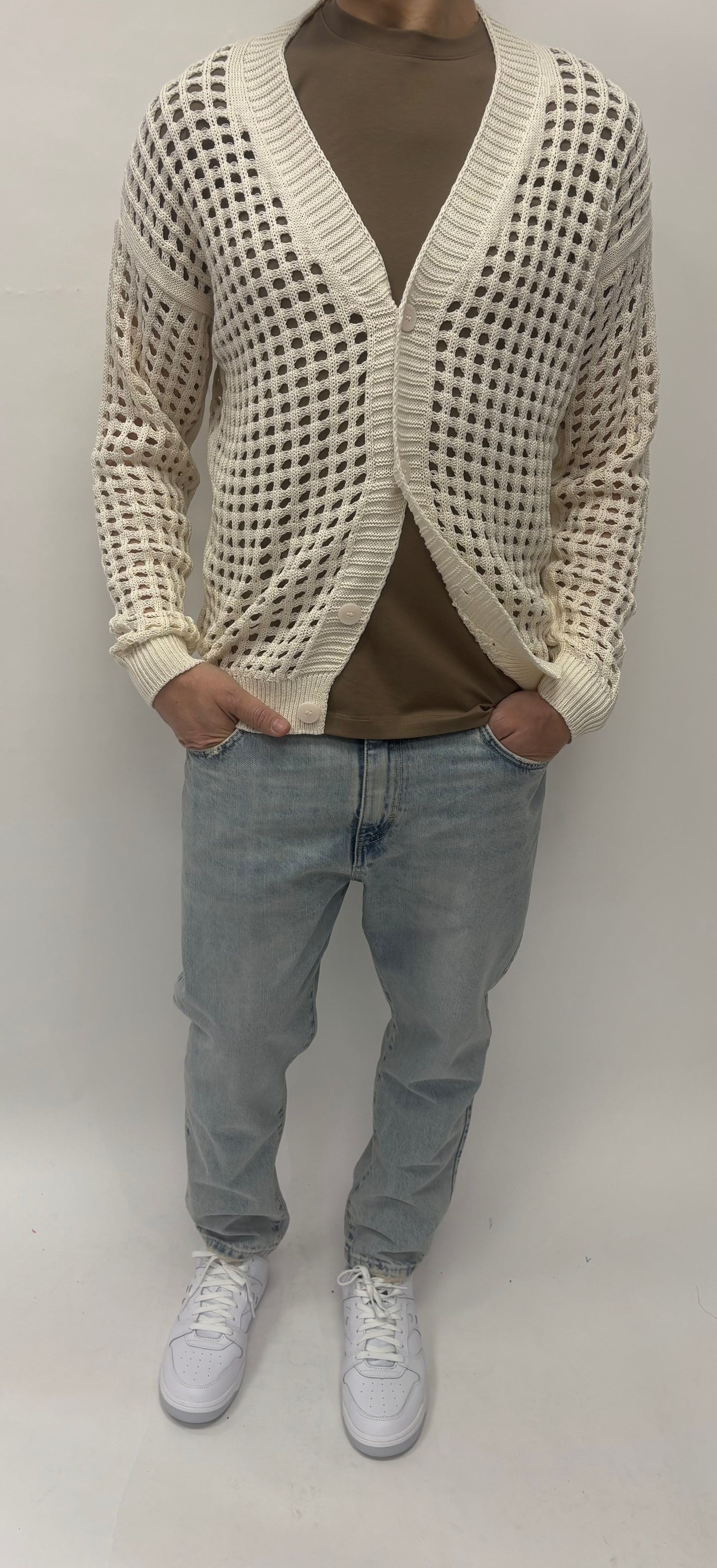 Berna Cardigan monopetto punto rete PANNA