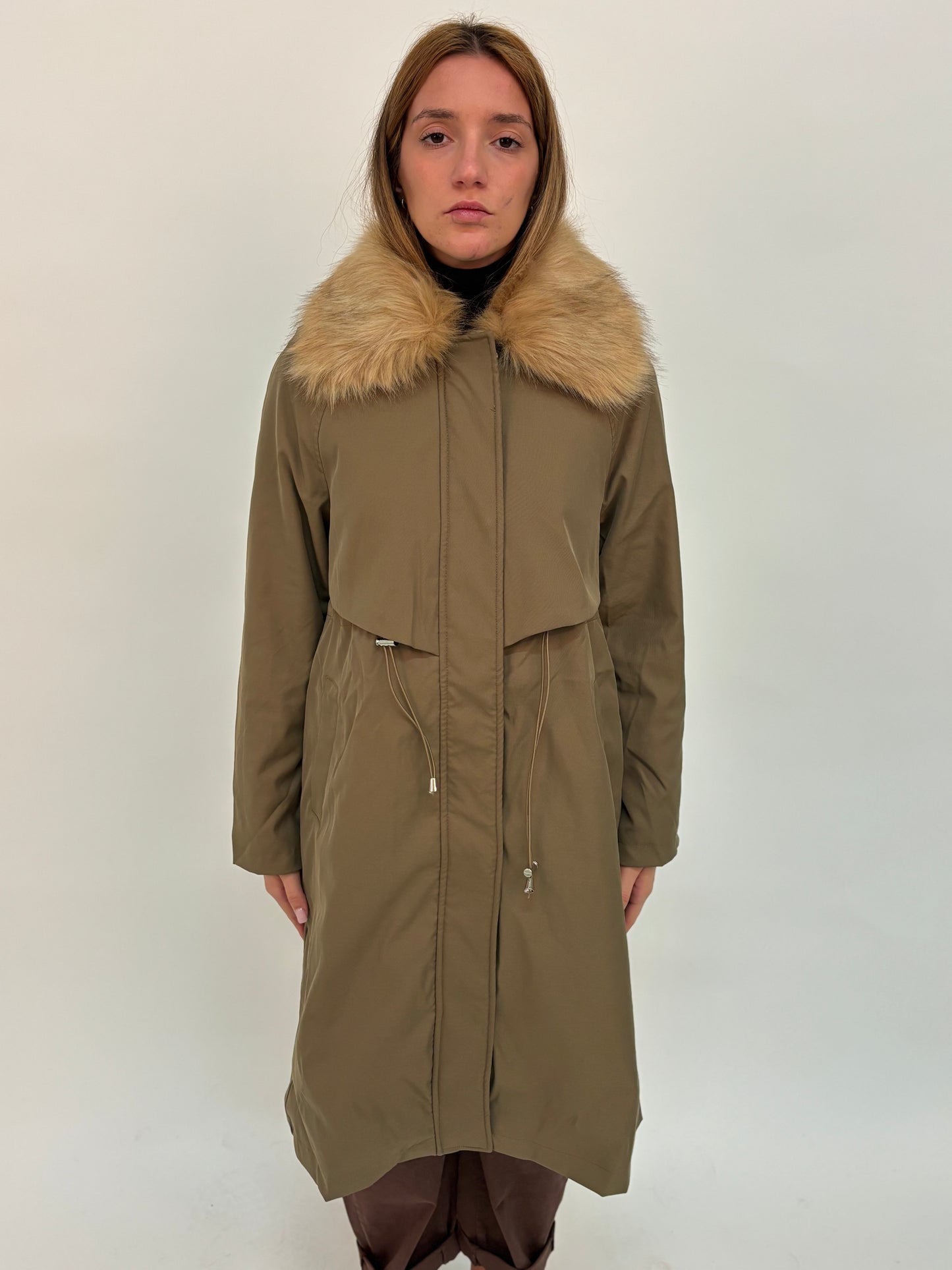 Molly Bracken Parka lungo con colletto in ecopelliccia KAKI