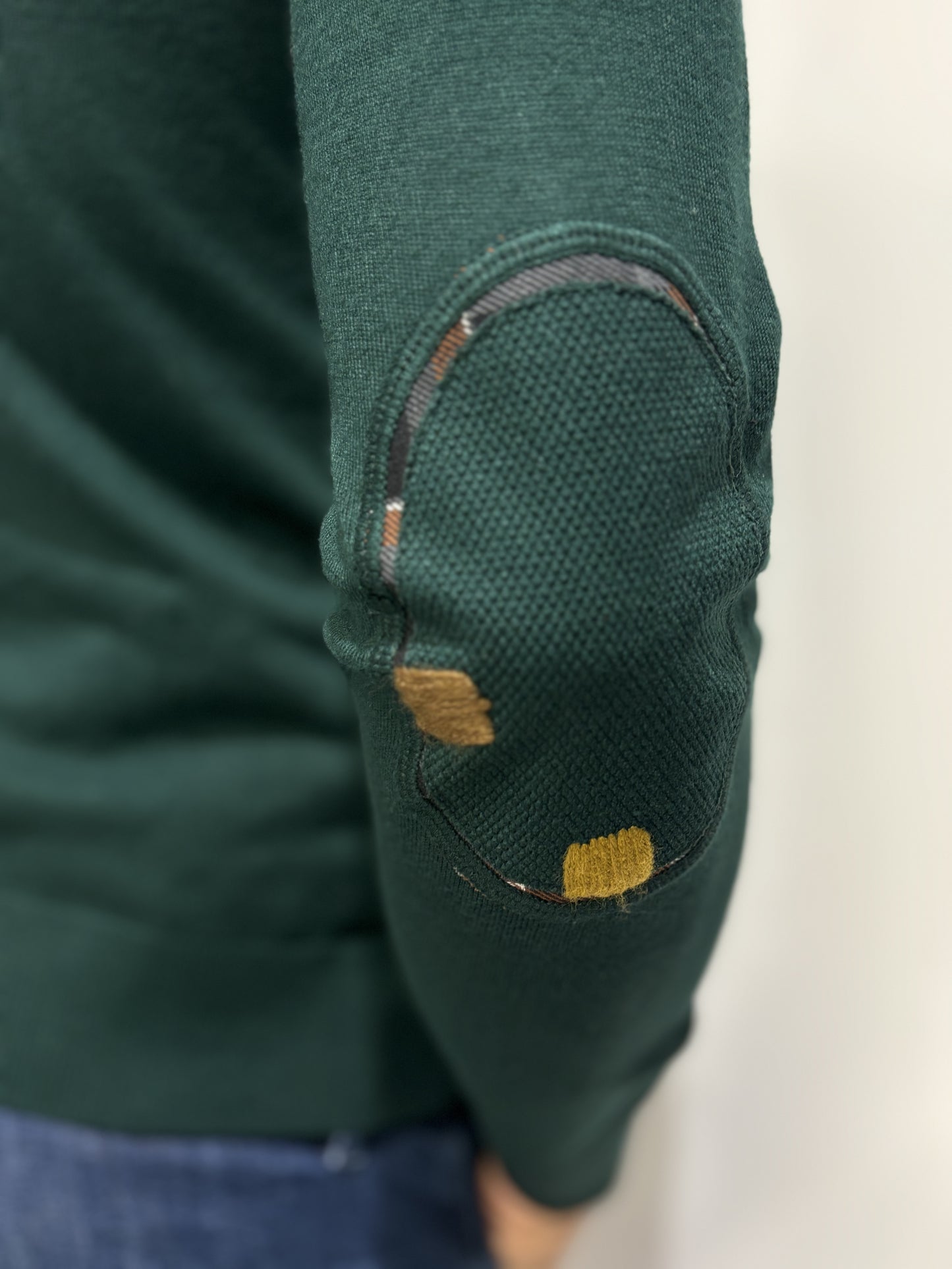 Markup Maglia girocollo lavorazione nido d'ape con toppe fantasia VERDE BOSCO