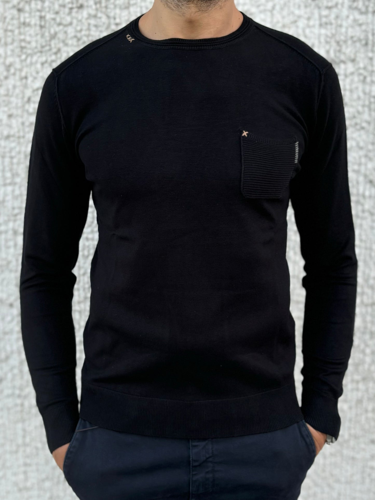 Loft88 Maglia in viscosa girocollo con taschino NERO
