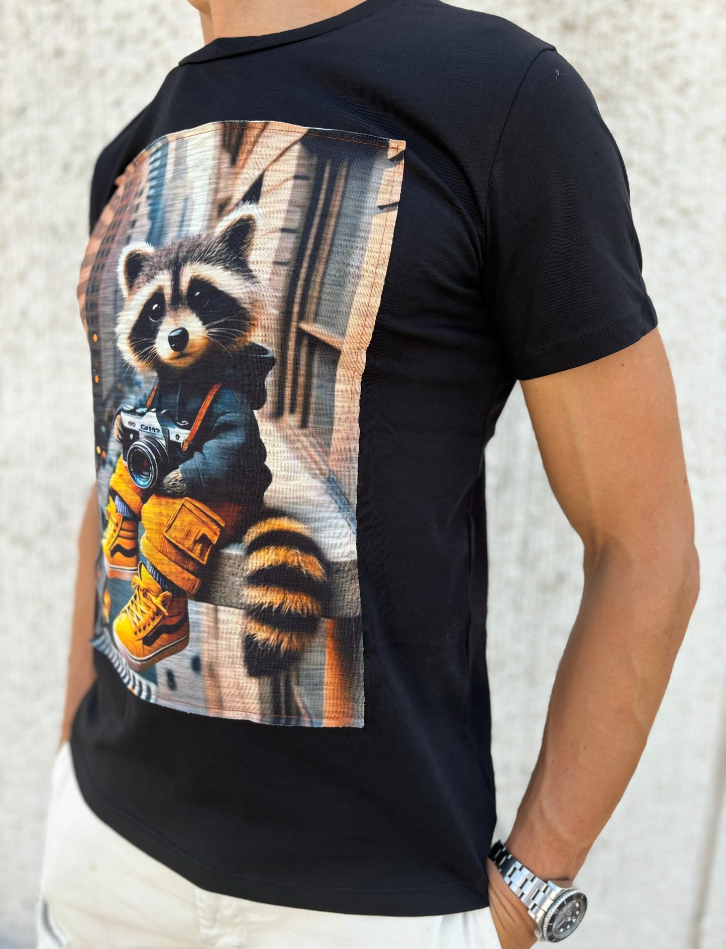 Trepuntonove t-shirt procione foto NERO