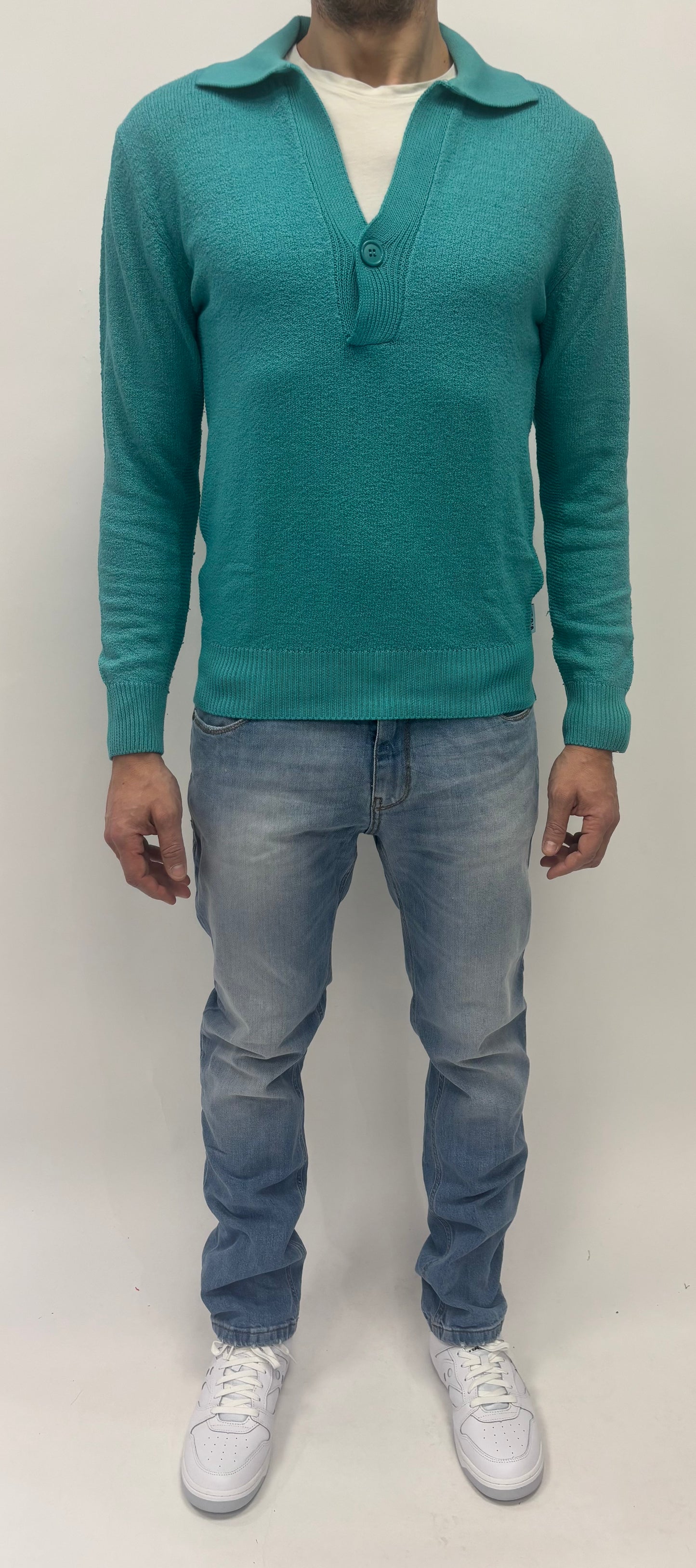 Berna Maglia m/l un bottone tinta unita TURCHESE