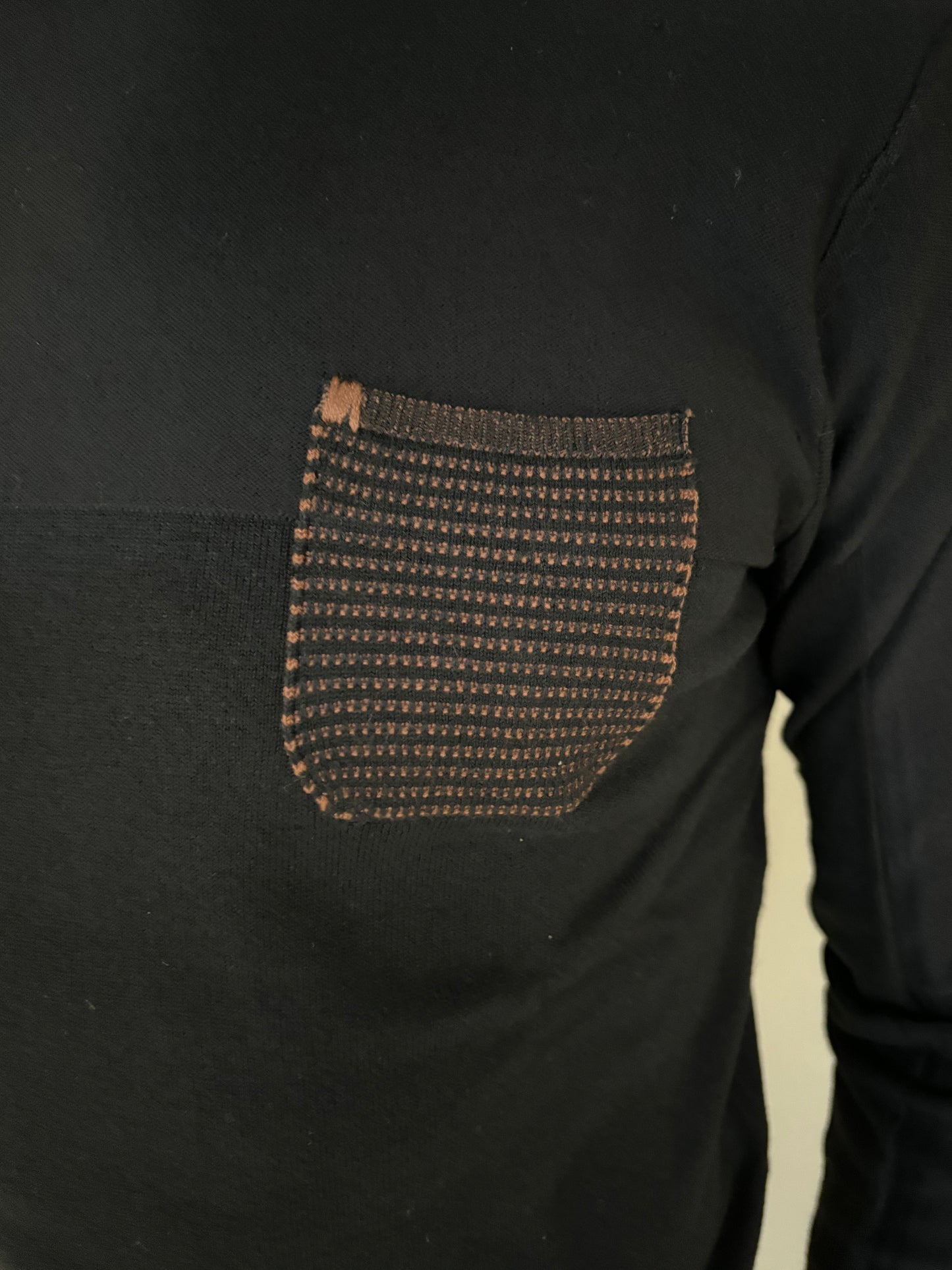 Loft88 maglia girocollo doppio colletto con taschino misto lana NERO