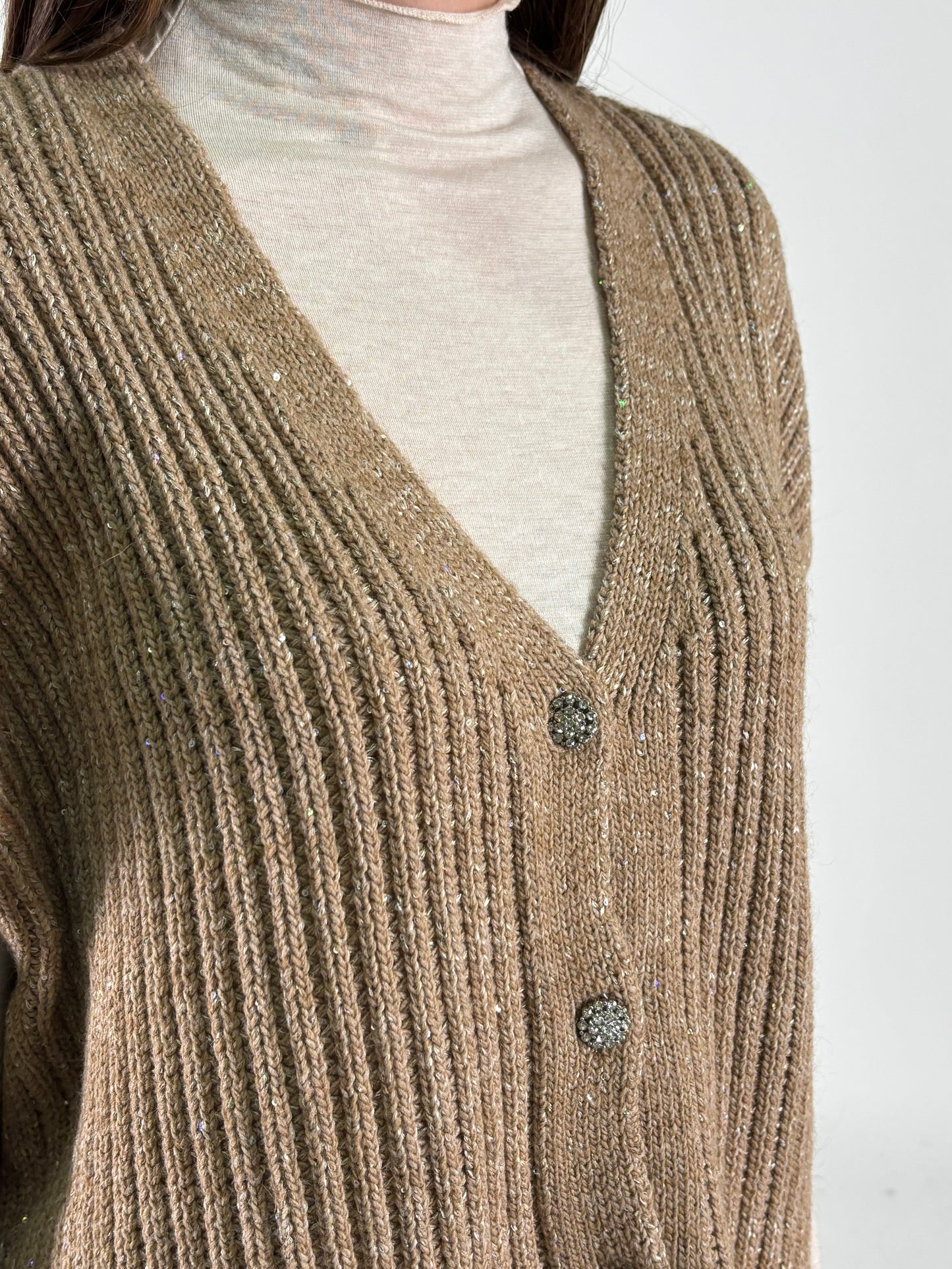 Kocca Cardigan smanicato bottoni gioiello SABBIA