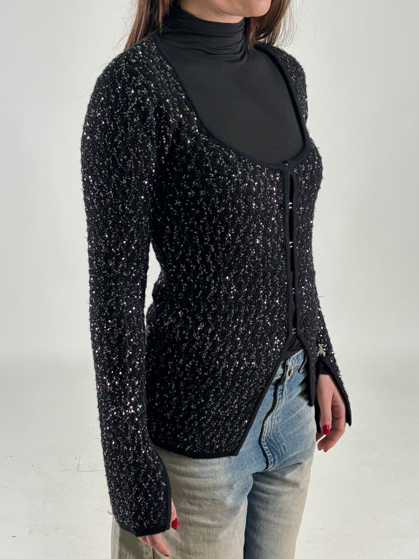 Patrizia Pepe Cardigan in paillettes argento NERO