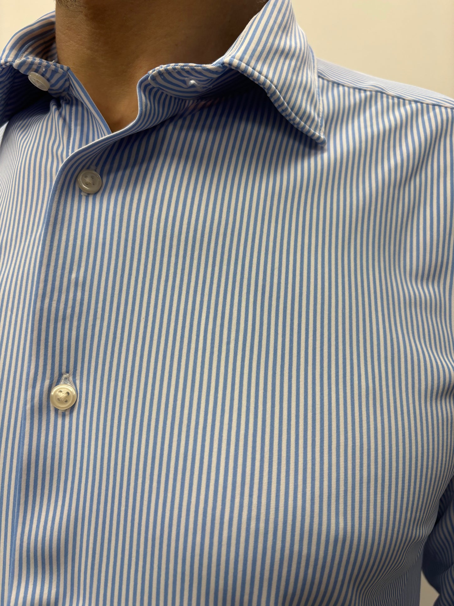 Loft88 Camicia tessuto tecnico no stiro a righe verticali BIANCO/AZZURRO