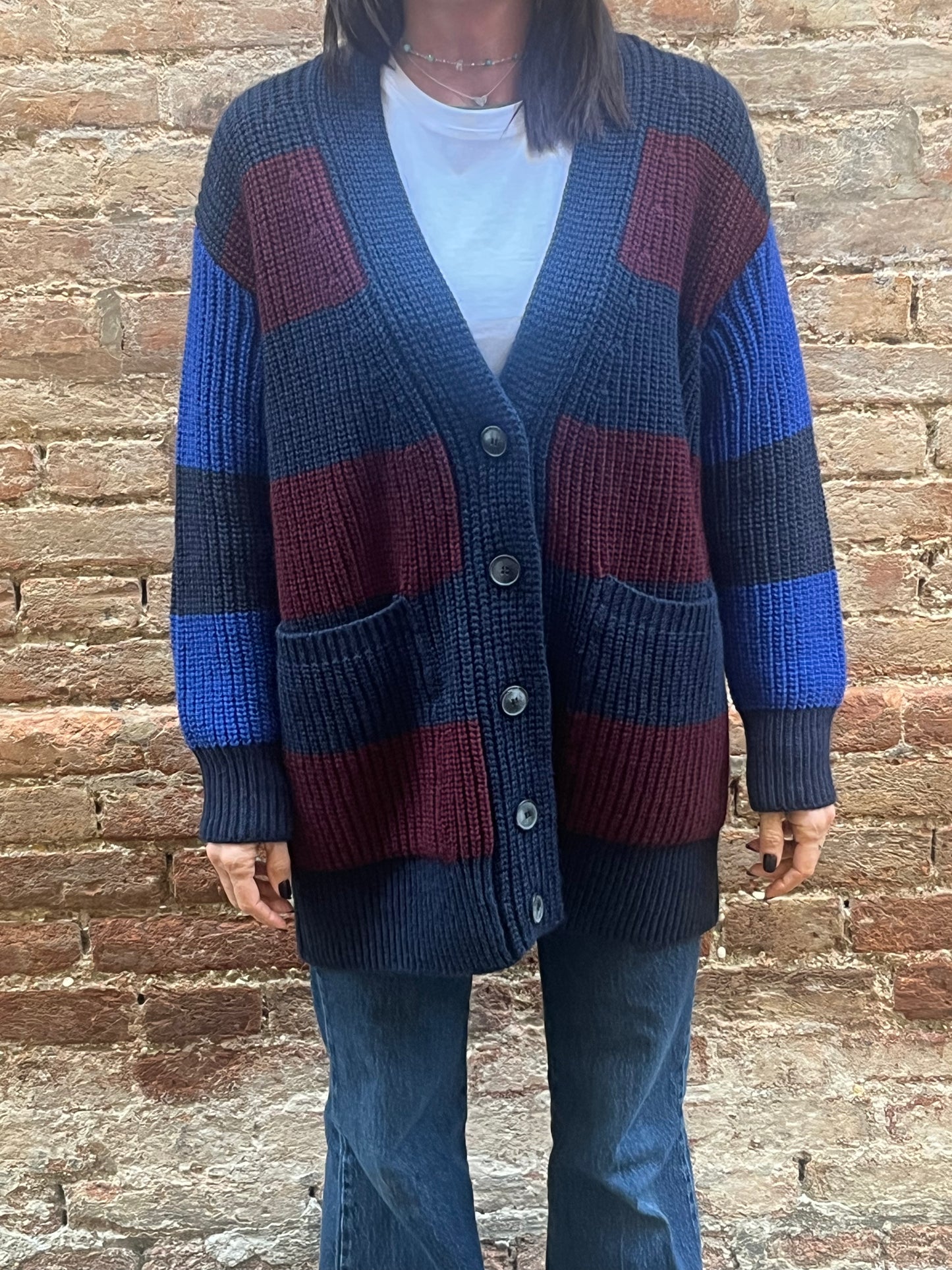 PAIISE cardigan rigato maglia inglese 0100 BLU