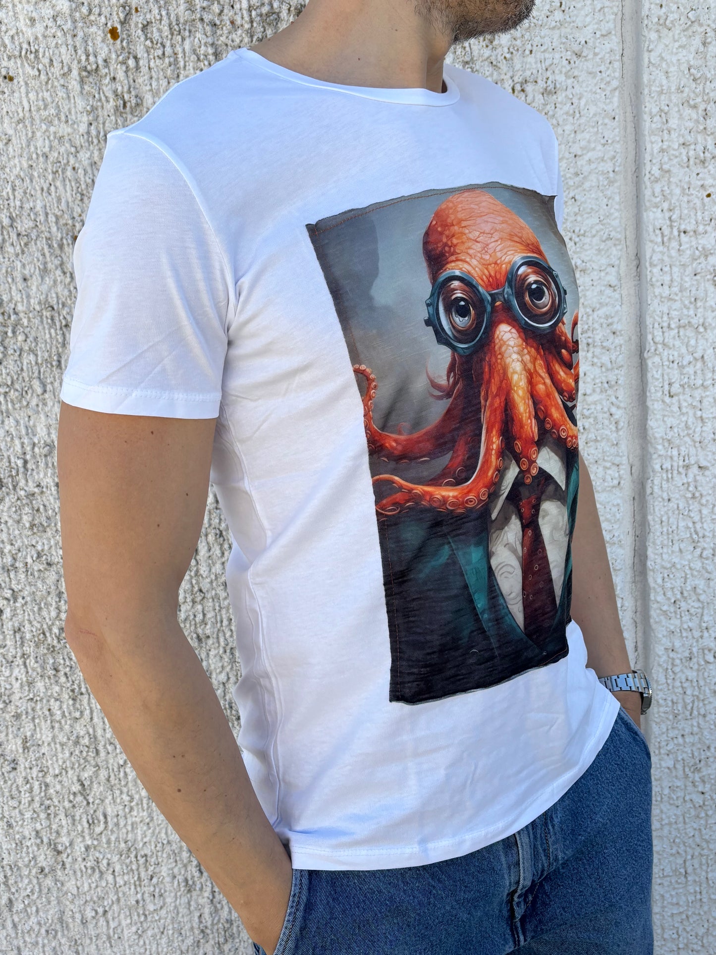 Trepuntonove t-shirt mm polipo occhiali BIANCO