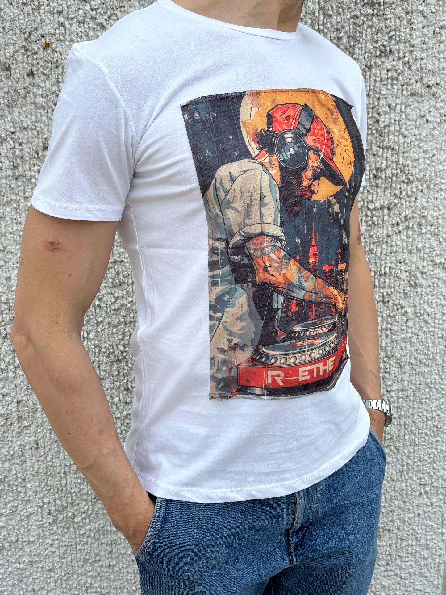 Trepuntonove t-shirt mm dj con cappello e luna BIANCO