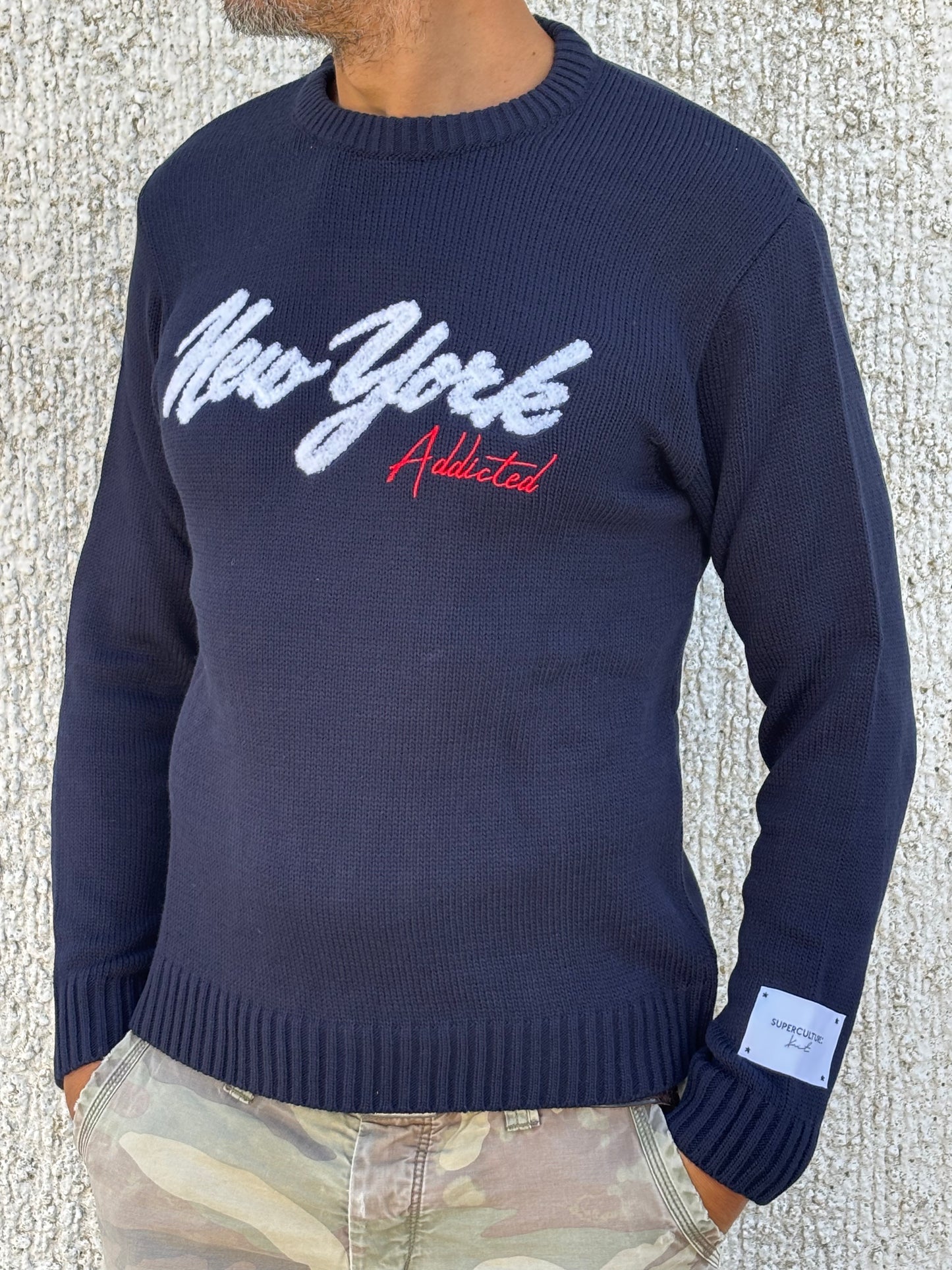Superculture Maglia girocollo scritta New York bianco BLU