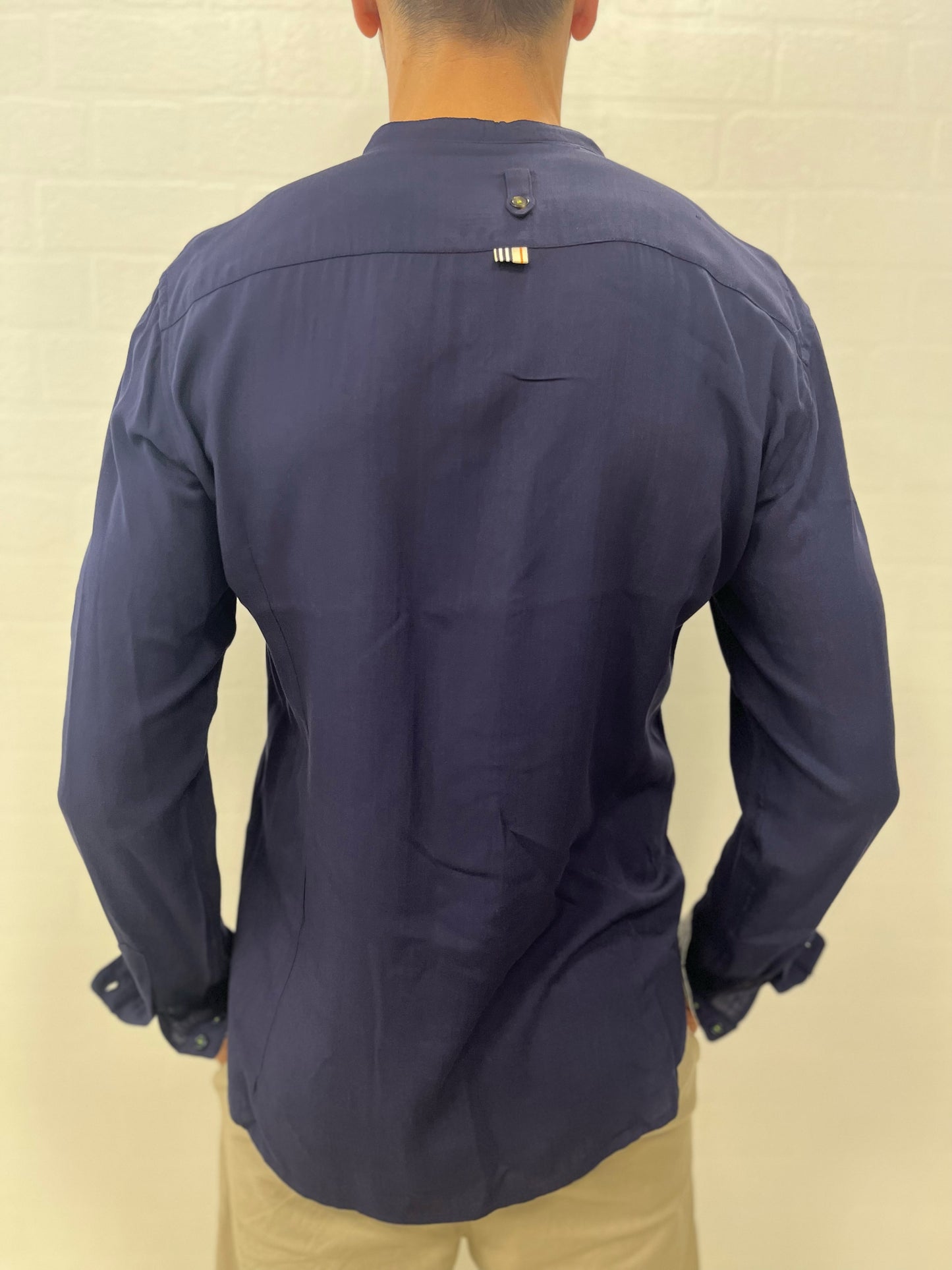 BL11 camicia coreana viscosa maniche lunghe BLU