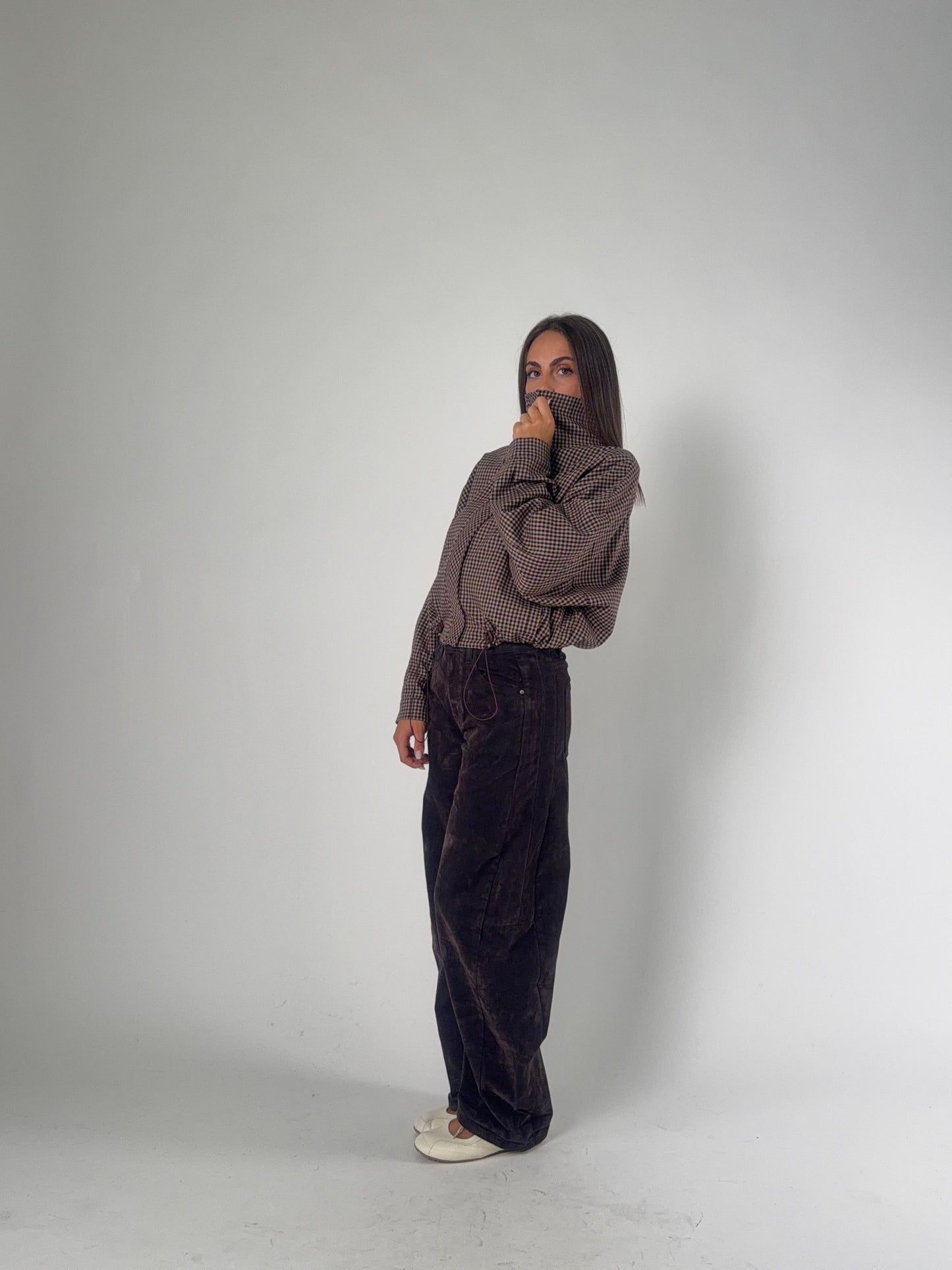 Pantalone ovetto in denim effetto velluto