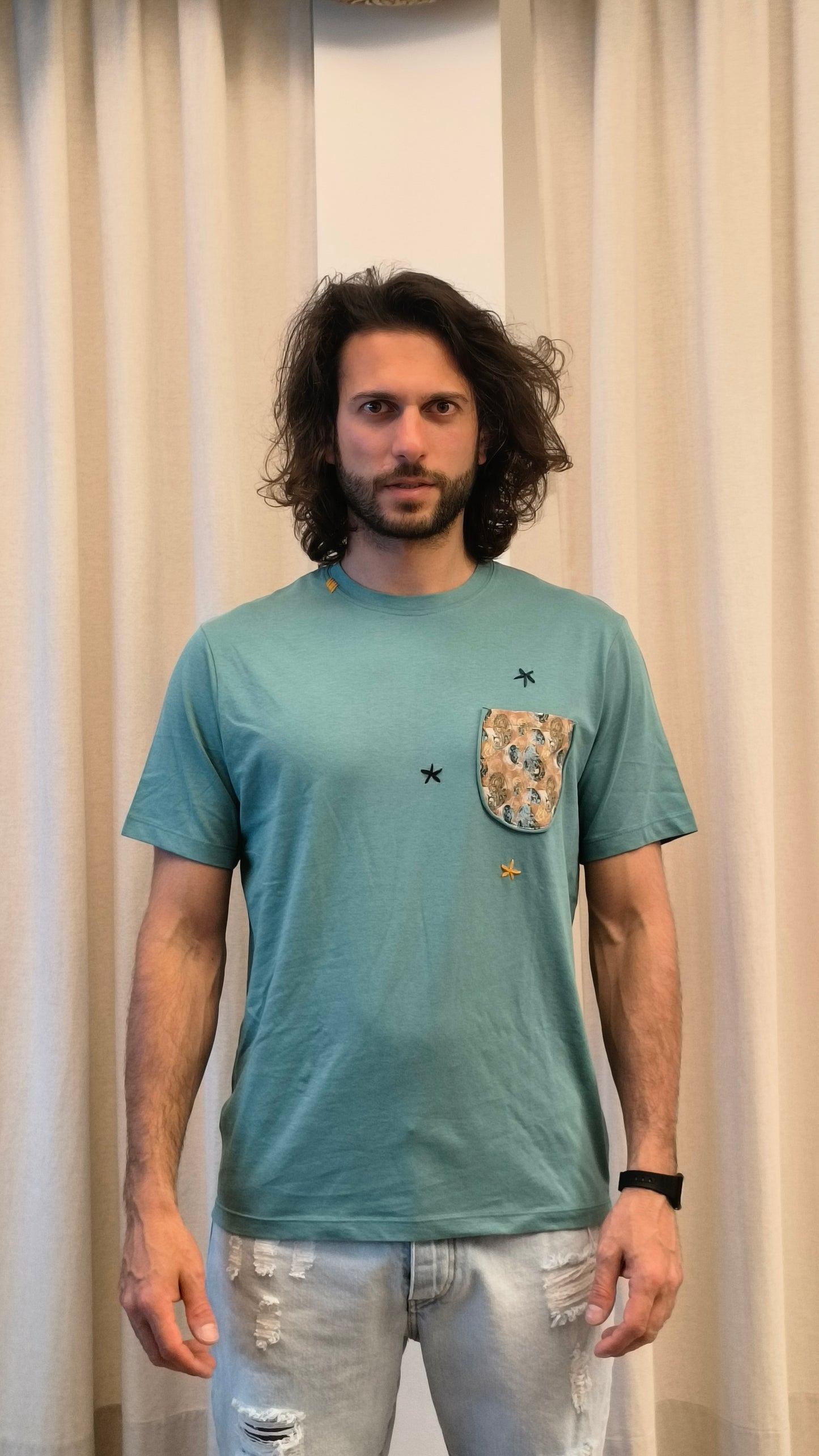 loft88 t-shirt mm taschino fantasia VERDE ACQUA