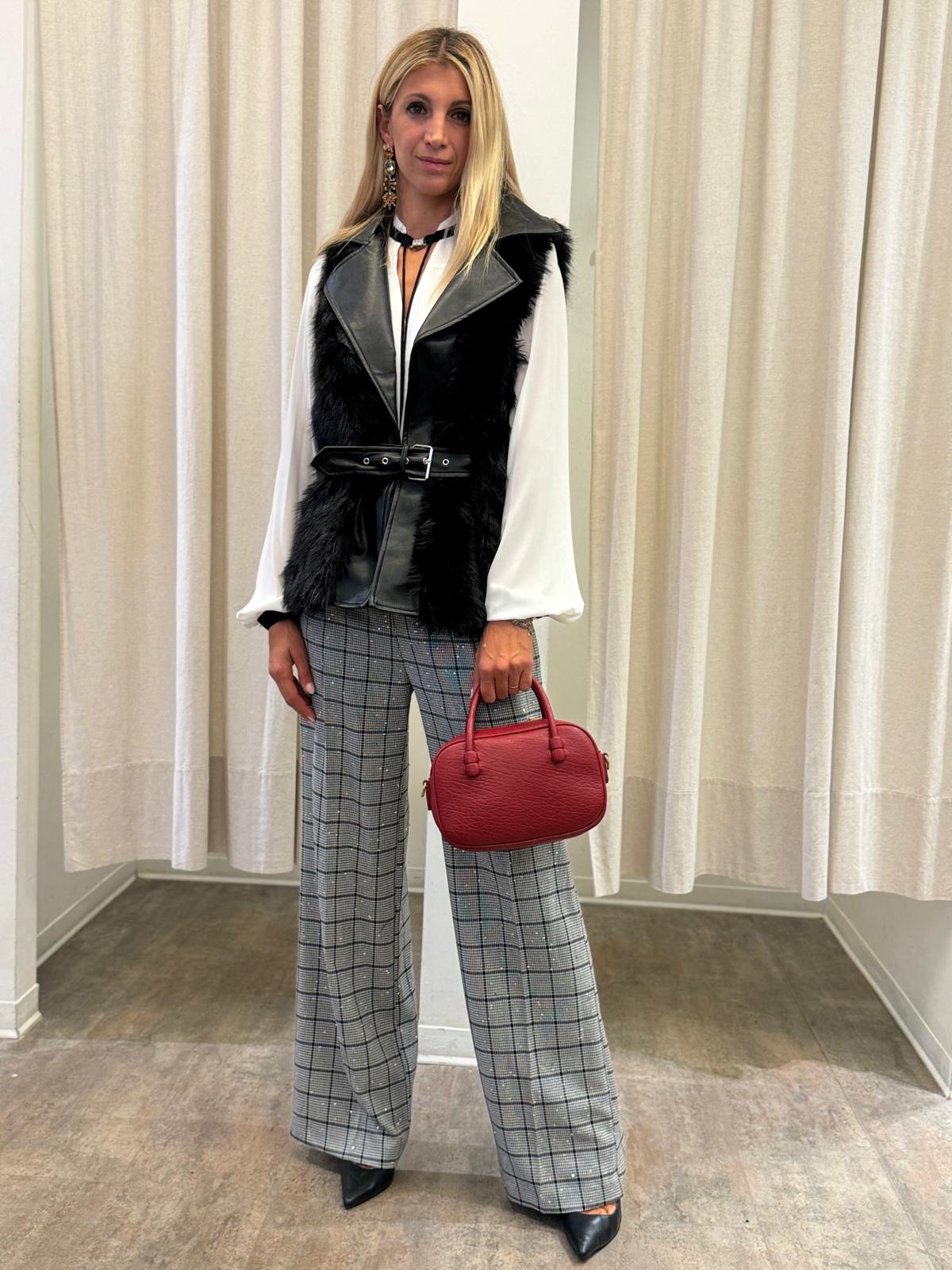 Artigli Pantalone a palazzo, a scacchi con strass BIANCO/NERO