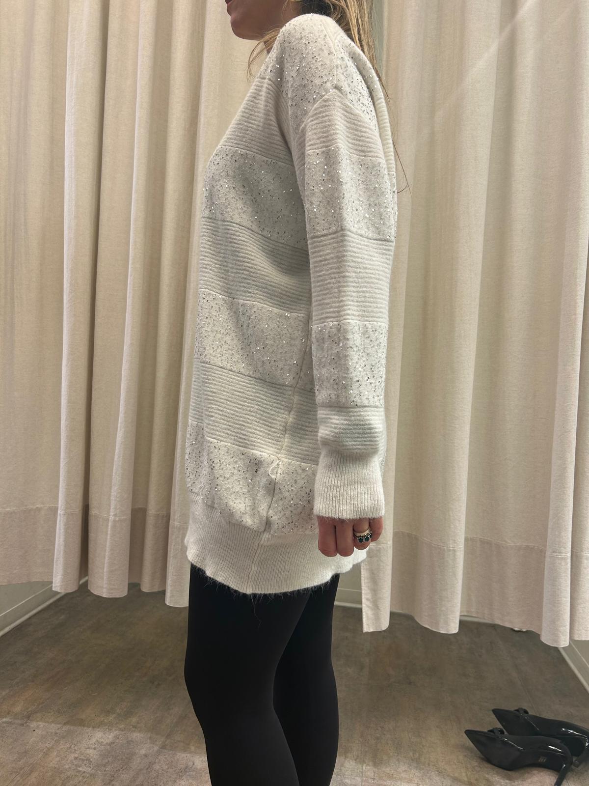 Mya Street Maglia maxi a V rigato glitter PANNA