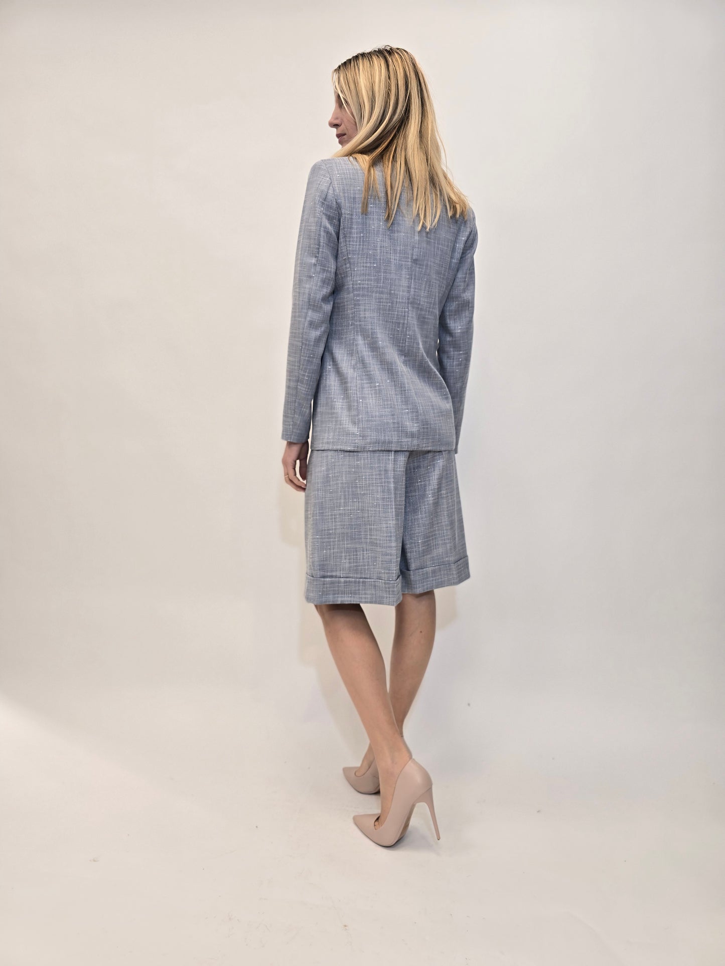 Maryley Bermuda vita alta microperato fili lurex CARTA DA ZUCCHERO