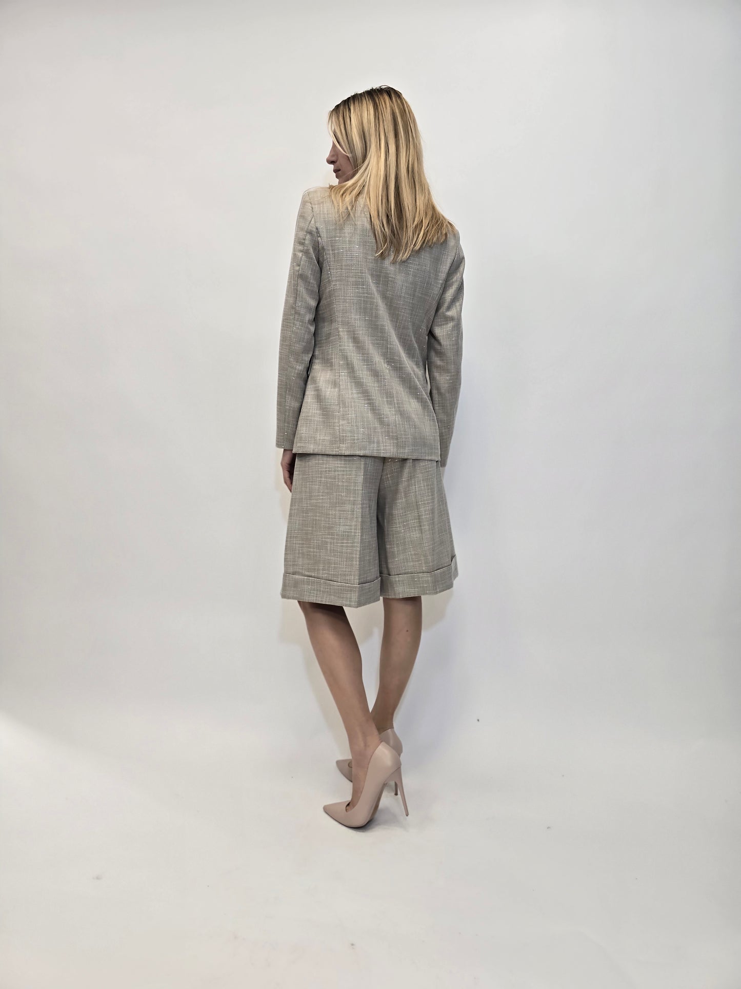 Maryley Bermuda vita alta microperato fili lurex SABBIA