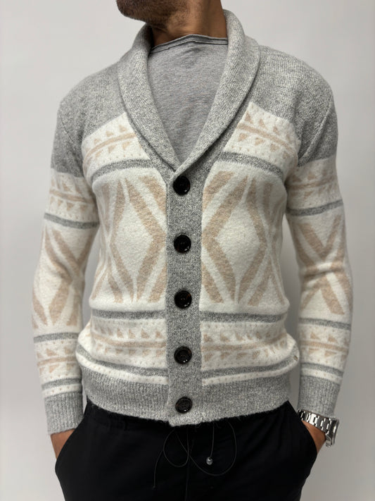 Markup Cardigan monopetto con bottoni c/sciallato fantasia scandinava GRIGIO MELANGE