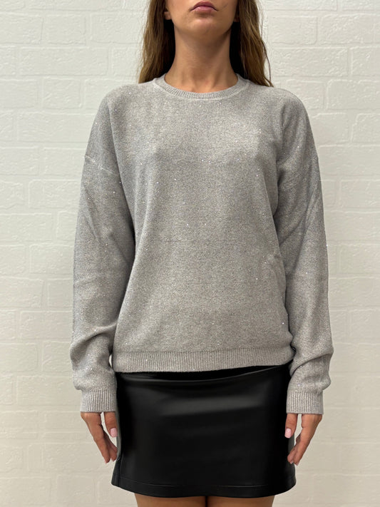 Griffai Maglia over girocollo ml con paillettes argento PERLA
