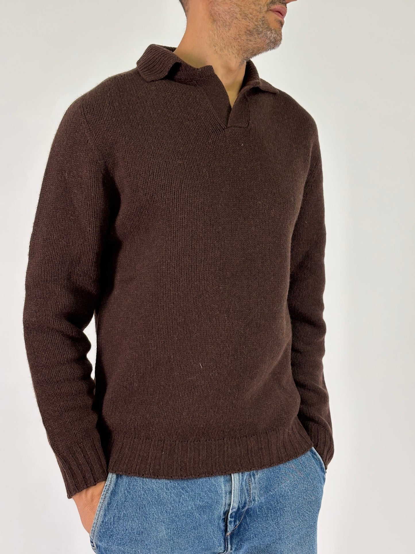 In the Box Maglia ml in lana con colletto MARRONE