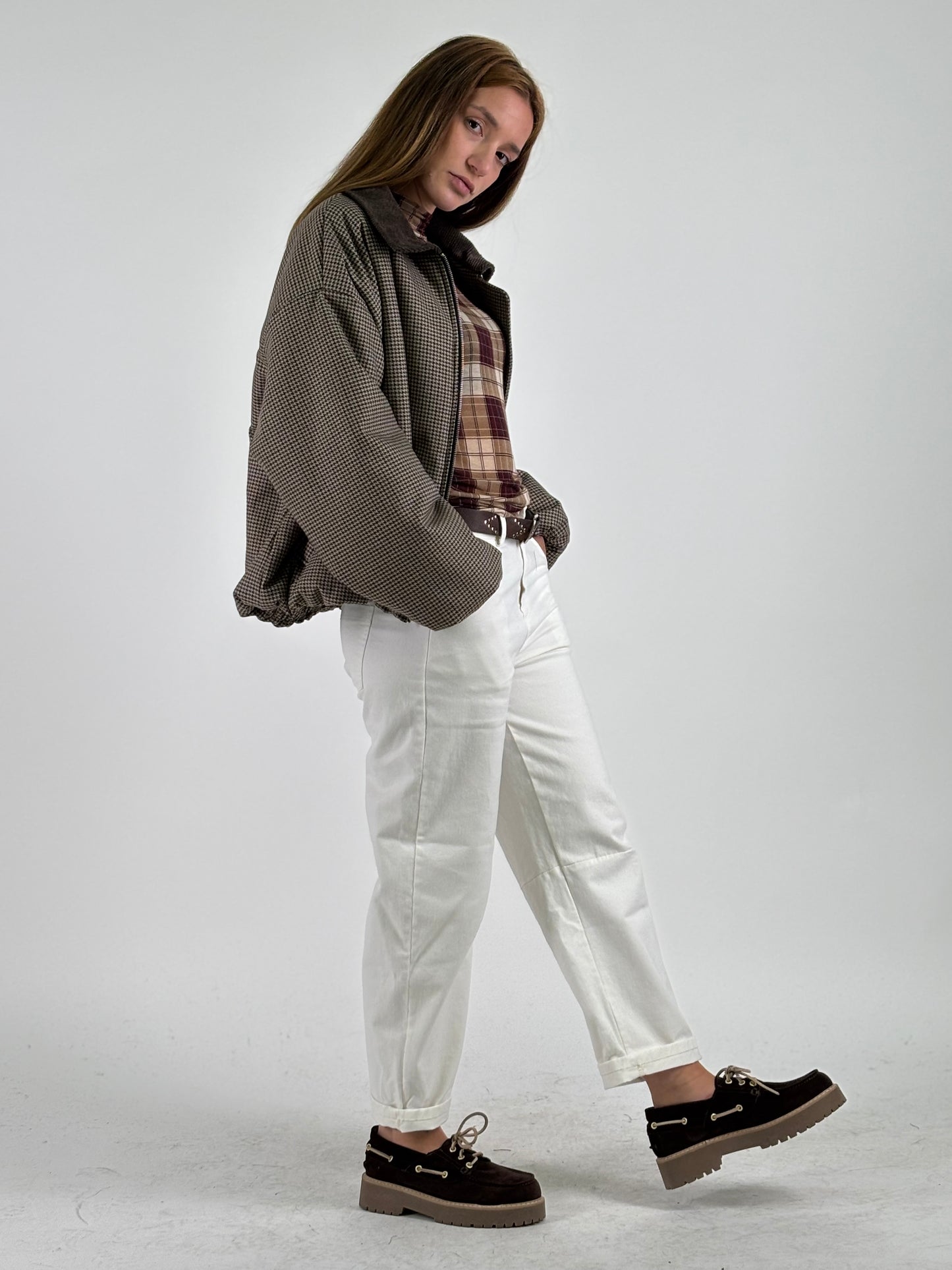 Haveone Maglia ml con collo a scacchi BEIGE/BORDEAUX