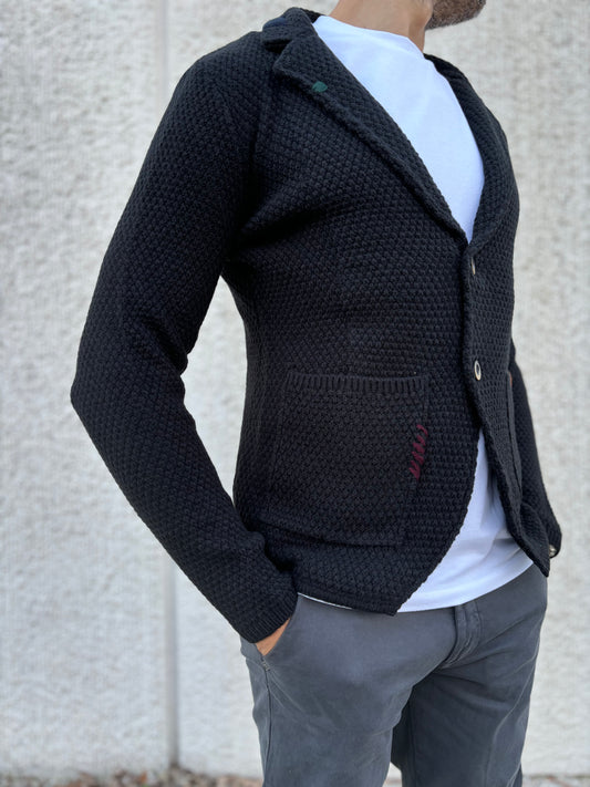 Markup cardigan-giaccamaglia con ricami chicco di riso NERO