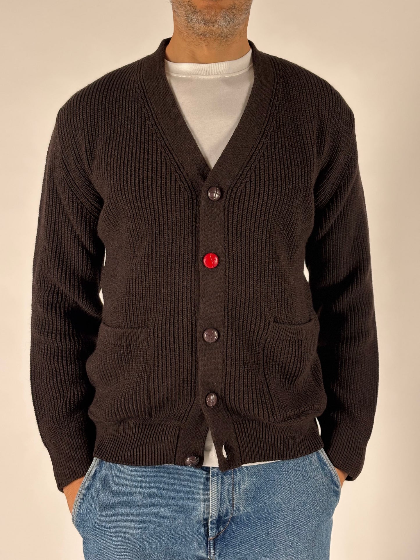 Seinse Cardigan ml V con un bottone rosso MARRONE