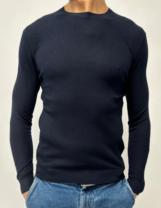 Markup Maglia cashmere girocollo punto riso tinta unita BLU