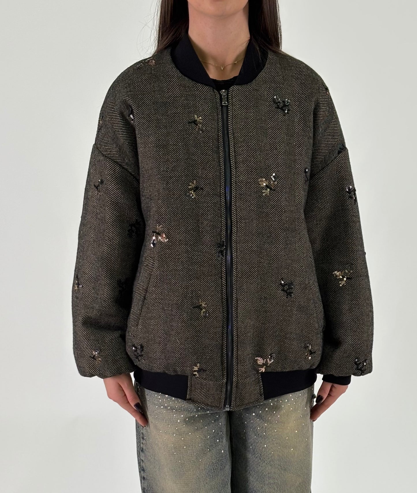 Susy Mix Giubbino bomber spinato NERO/BEIGE