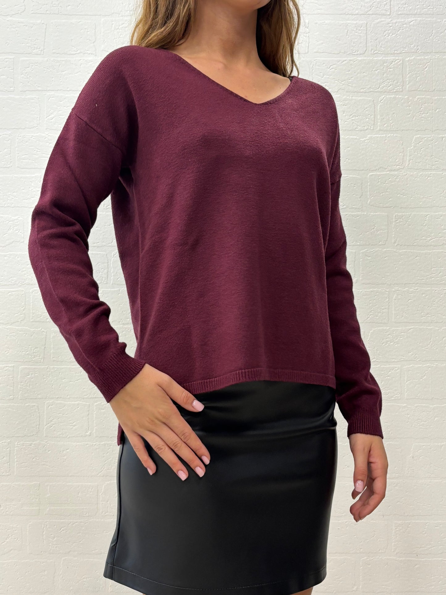 Griffai Maglia collo V spacchetti laterali BORDEAUX