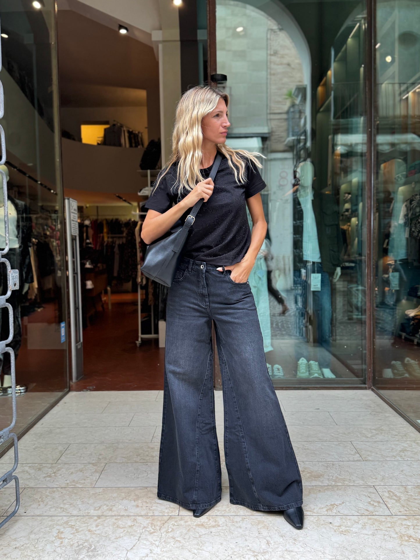 PATRIZIA PEPE T-shirt m/m con punti luce NERO