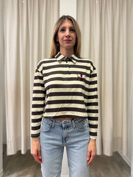 Susy Mix Polo manica lunga a righe MARRONE/PANNA