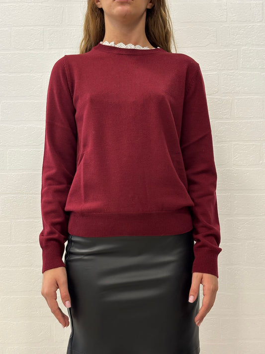 Kocca Maglia m/l lana girocollo pizzo BORDEAUX
