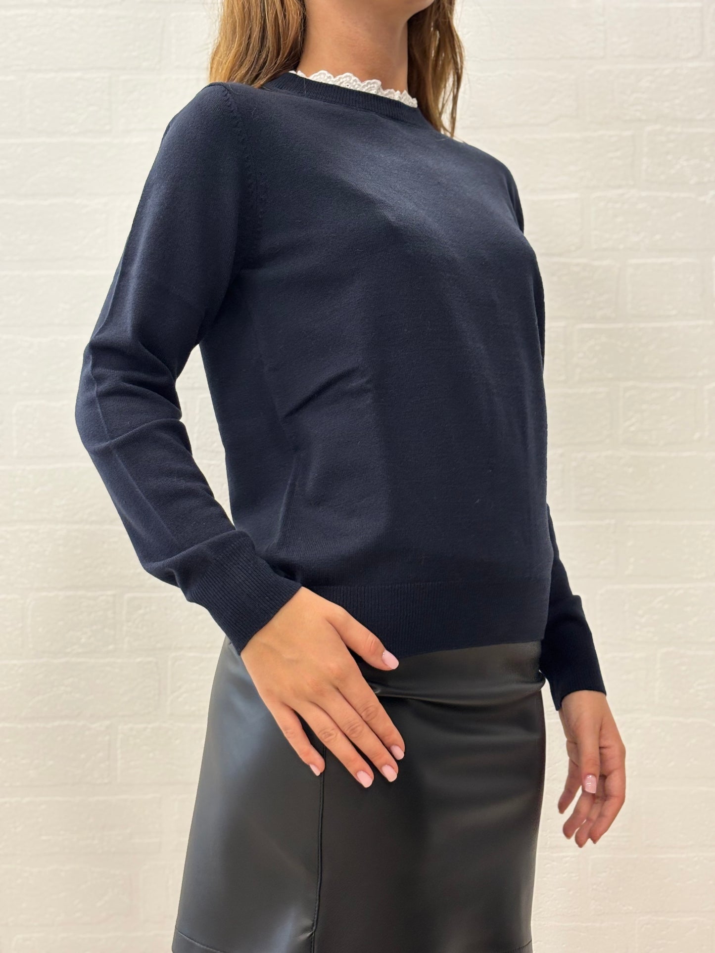 Kocca Maglia m/l lana girocollo pizzo BLU