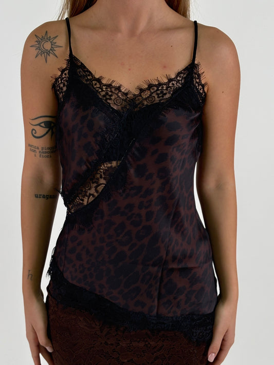 Tensione In Canotta  con pizzo nero MARRONE