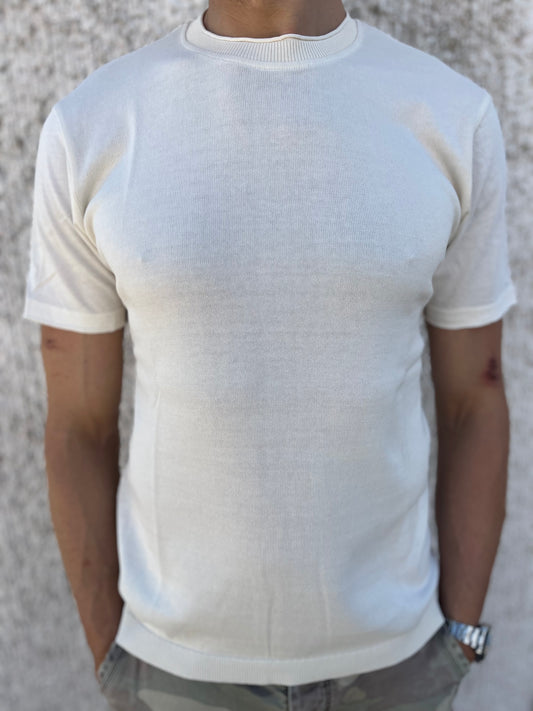 loft88 maglia manica corta in filo di cotone schiena liscia BIANCO