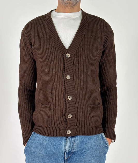 BL11 Cardigan collo V con tasche CIOCCOLATO