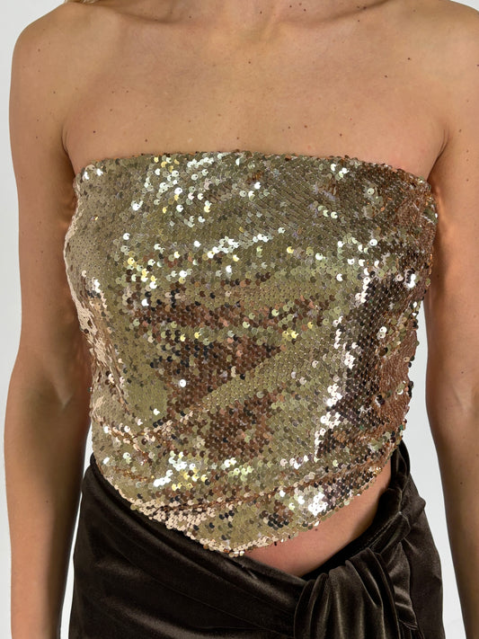 Haveone Top in paillettes a punta davanti ORO