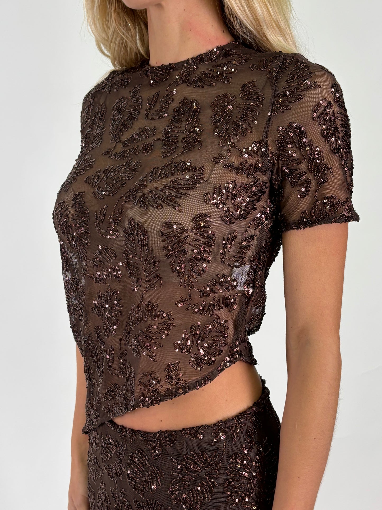 Tensione In t-shirt mm in pizzo MARRONE