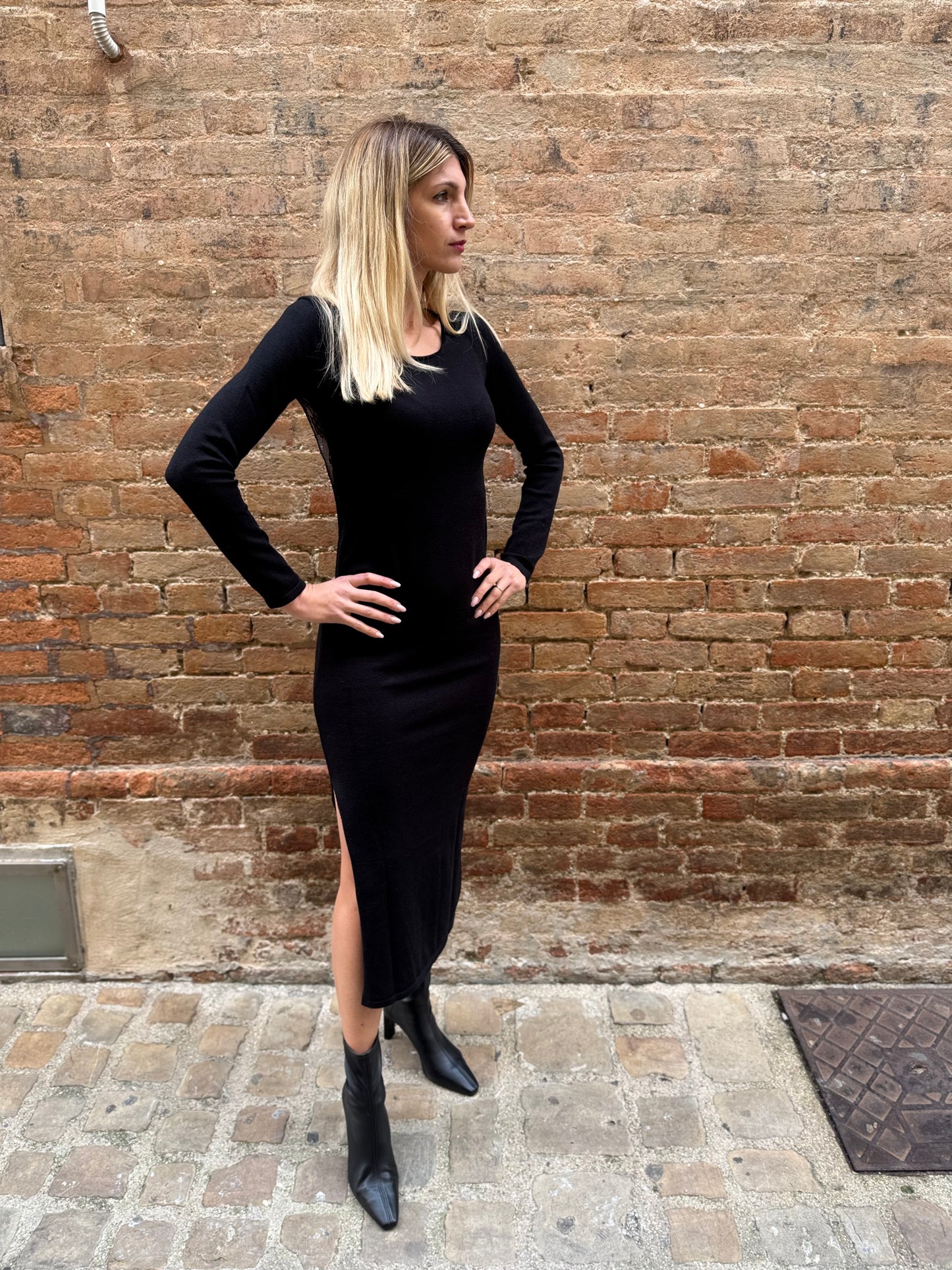 Haveone abito in maglia lungo pizzo dietro NERO