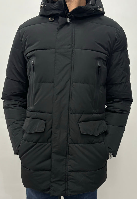 Markup Parka in vera piuma 3/4 con cappuccio NERO