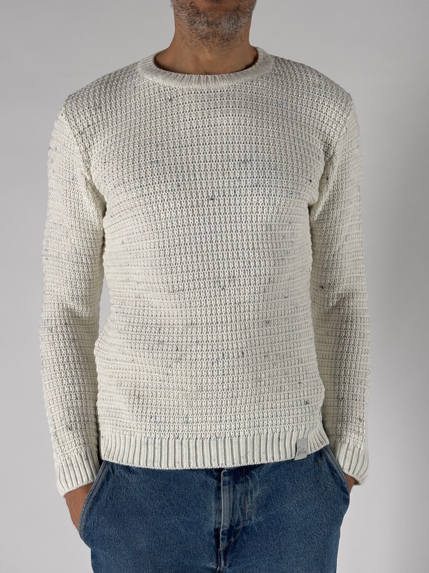 BL11 Maglia girocollo tratto botton PANNA