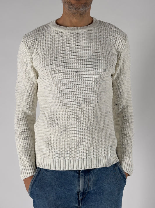 BL11 Maglia girocollo tratto botton PANNA