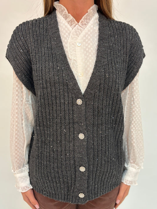 Kocca Cardigan smanicato bottoni gioiello GRIGIO