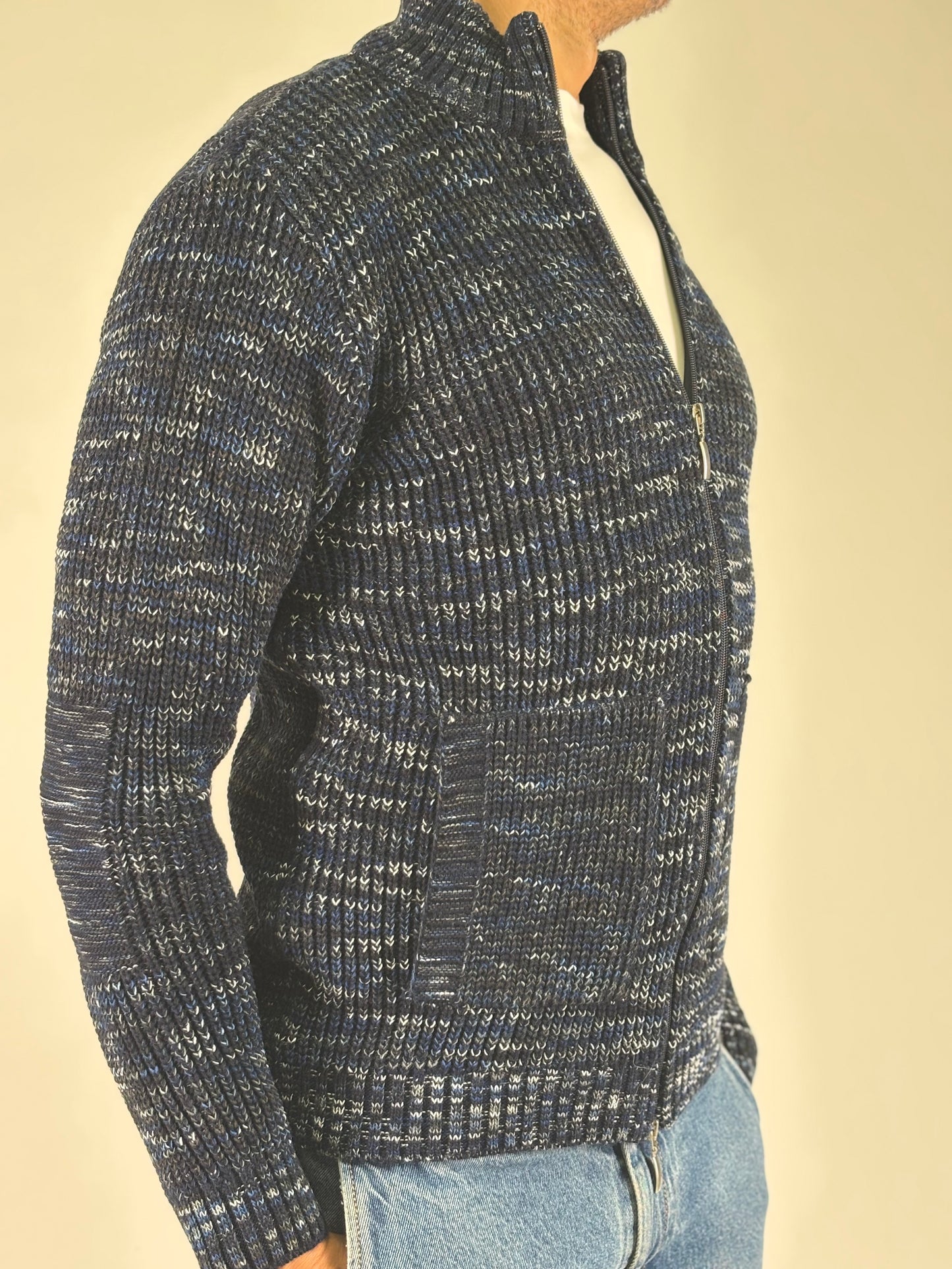 BL11 Cardigan melange con zip BLU