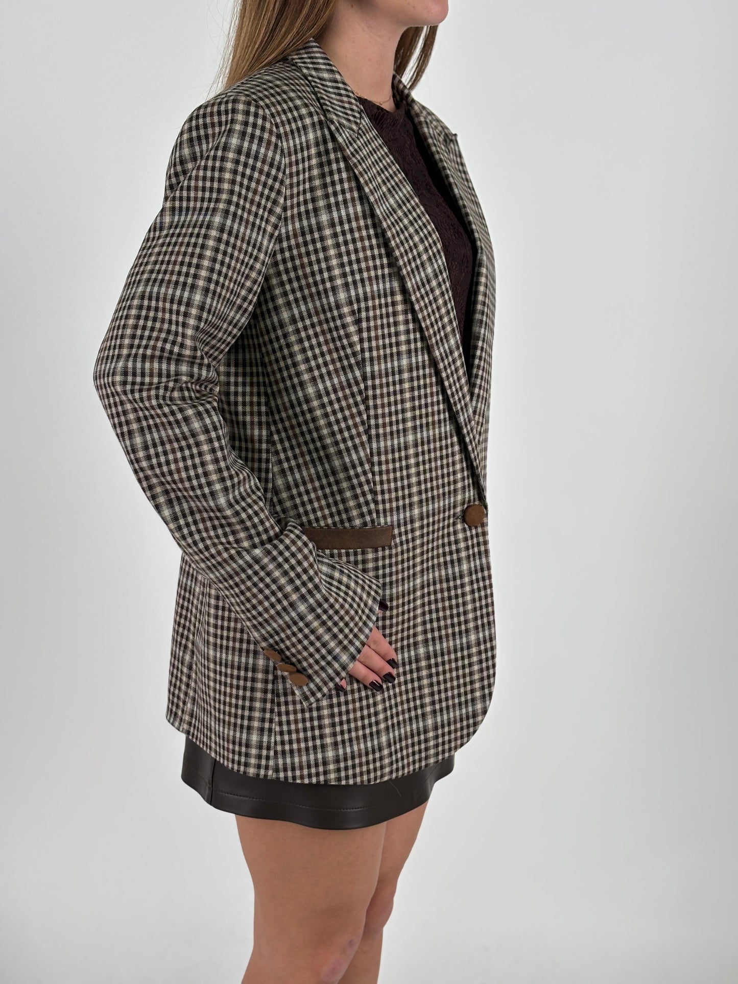 Susy Mix Giacca un bottone SCACCO MARRONE