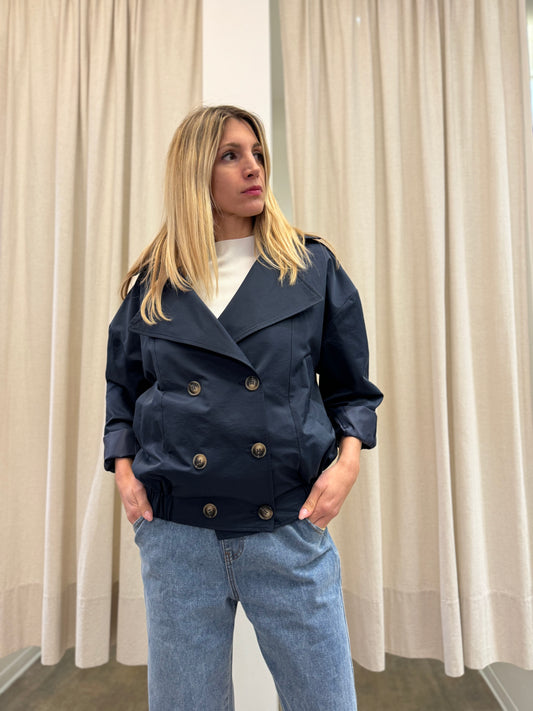 Susy Mix Trench corto doppiopetto elastico in vita BLU