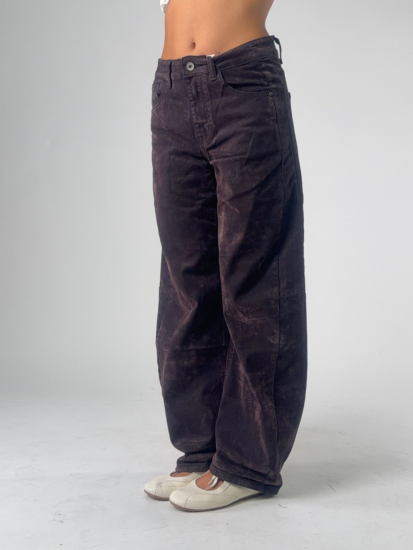 Pantalone ovetto in denim effetto velluto