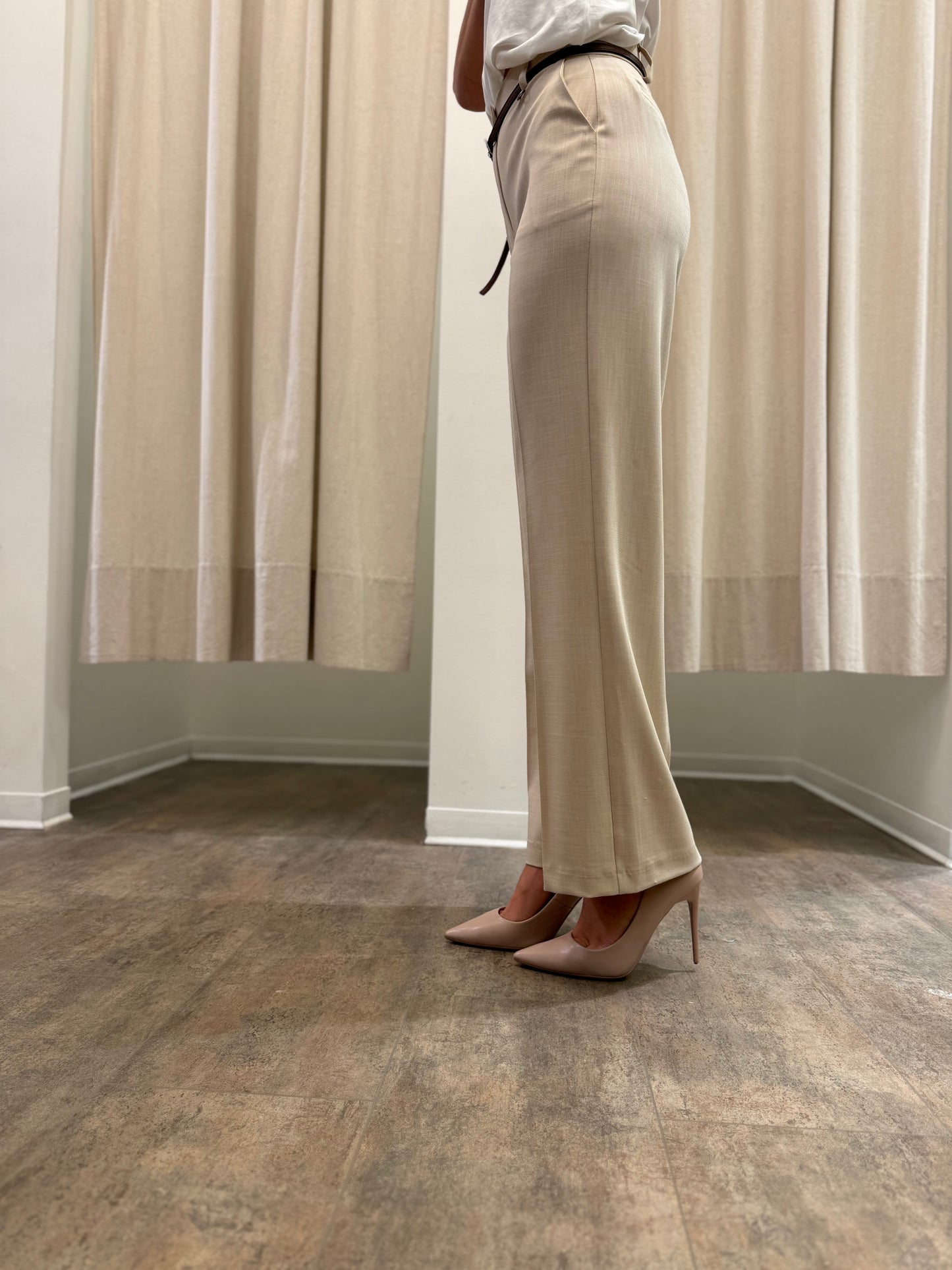 Eco Pantalone a palazzo con cintura PANNA