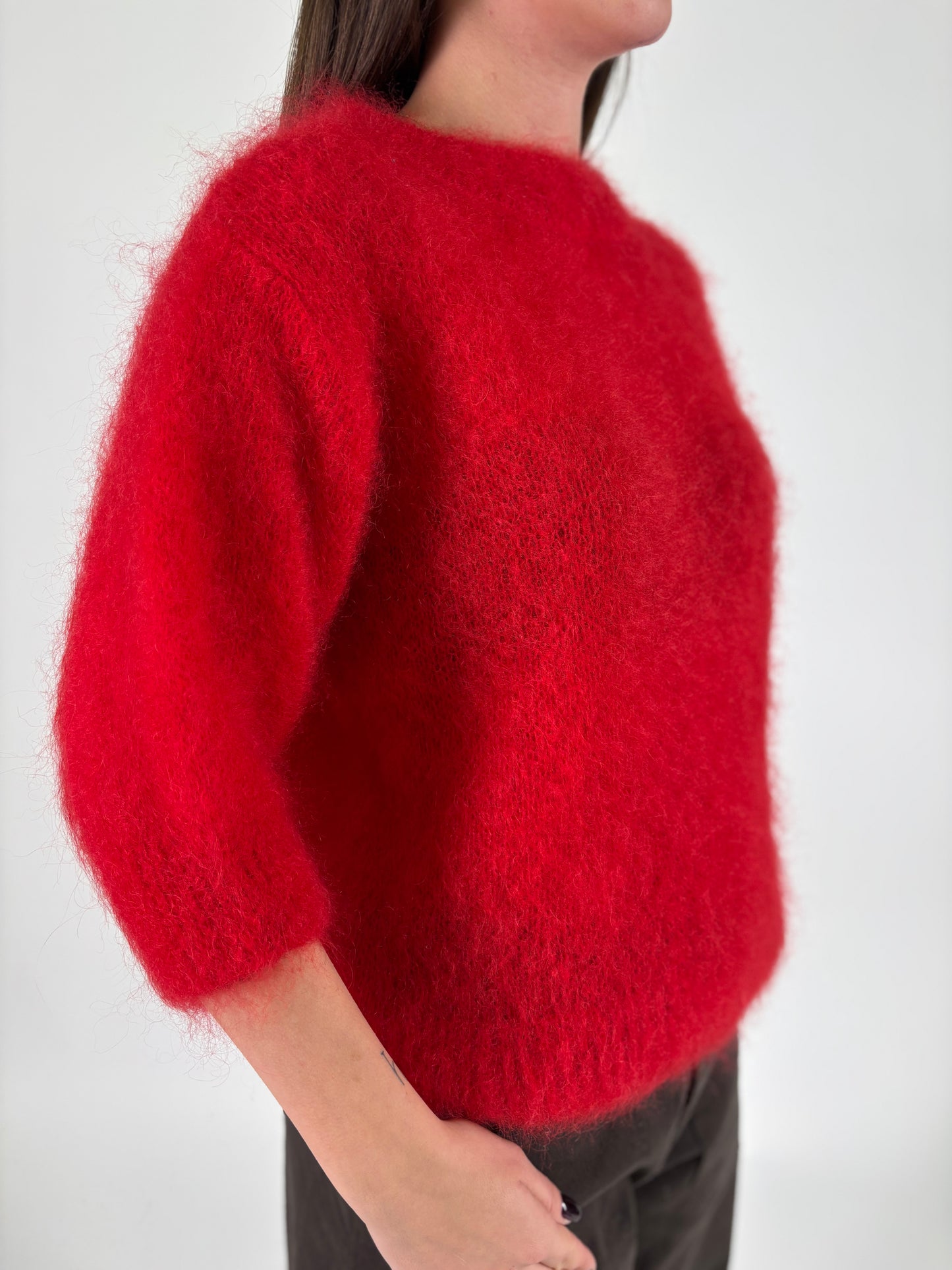 DIXIE maglia mohair m/corta ROSSO